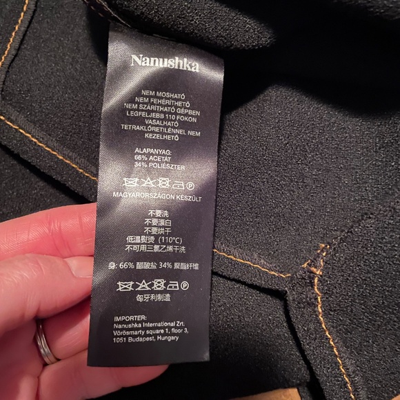 ✨ Nanushka "Ong" Black Contrast Stitch Dagger Collar Shirt ✨ Size Med EUC $467 - Picture 5 of 10